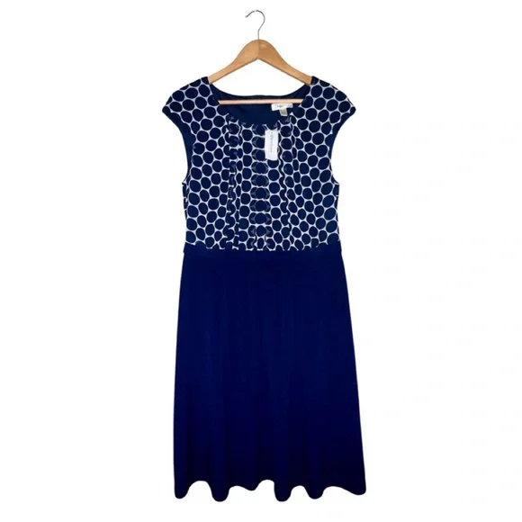 New DRESSBARN Navy White Midi Dress Circle Professional Church Timeless Women 12 - Picture 15 of 15